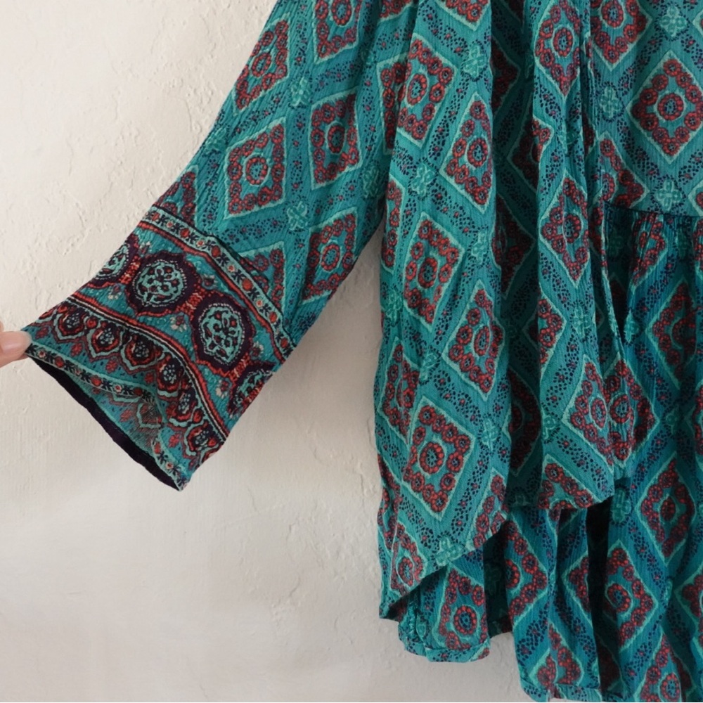 O’Neill Boho Open-Front Kimono Cardigan – Size XS/S, Teal/Red‎ Geometric - Picture 4 of 7